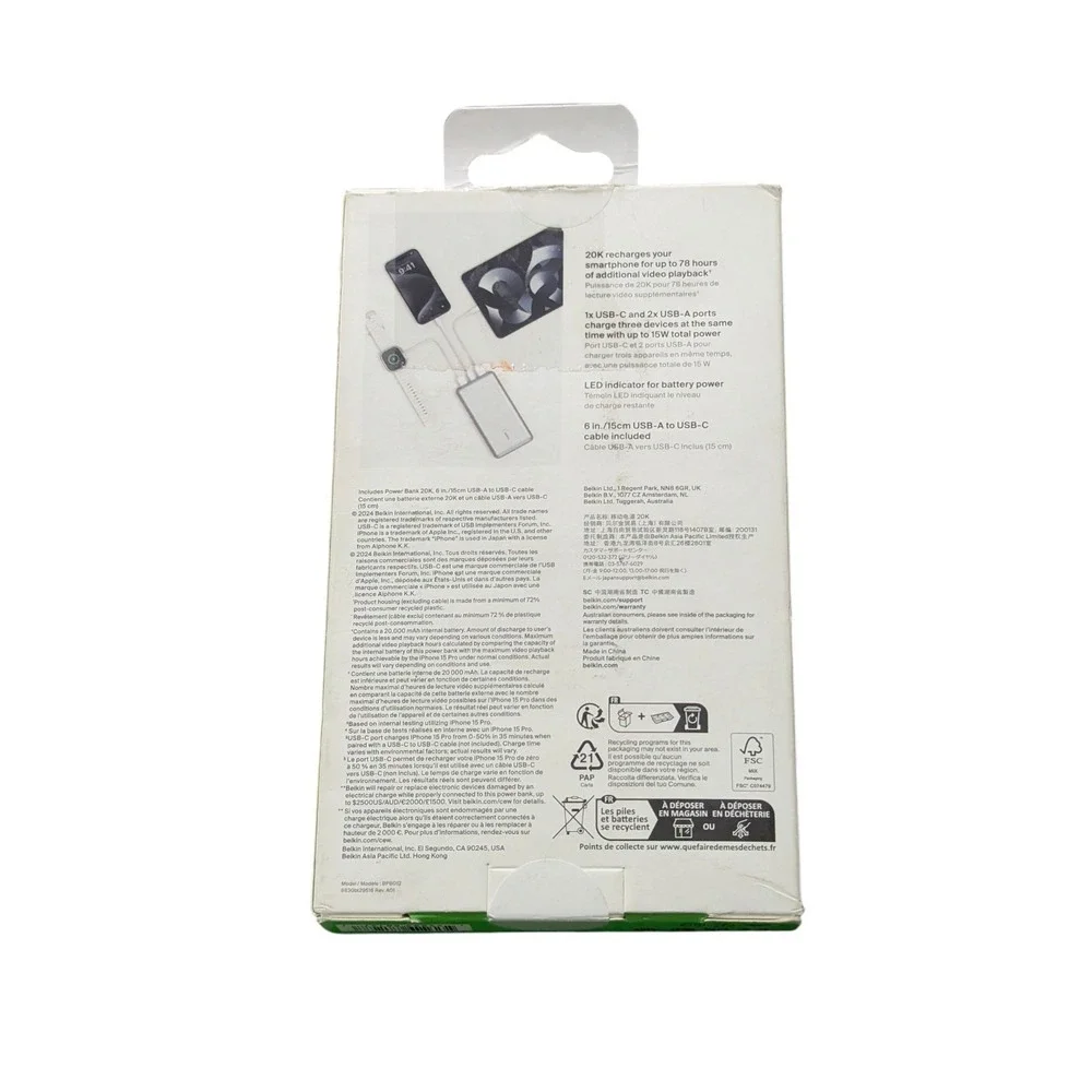 Oo9O Belkin BoostCharge Pro Power Bank 20K Portable Battery Charger 15W - Silver